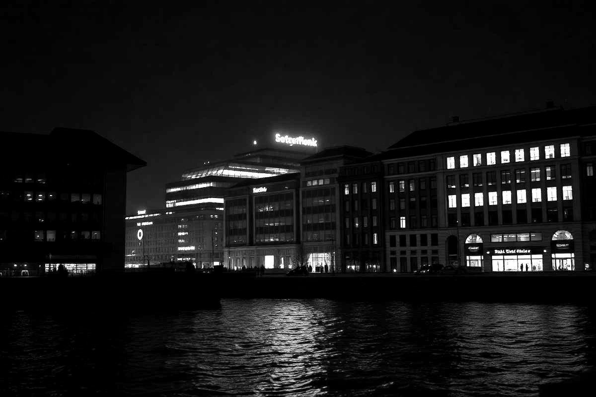 Stockholm financial district at night, illustrating the Finansinspektionen sanction against Swedbank